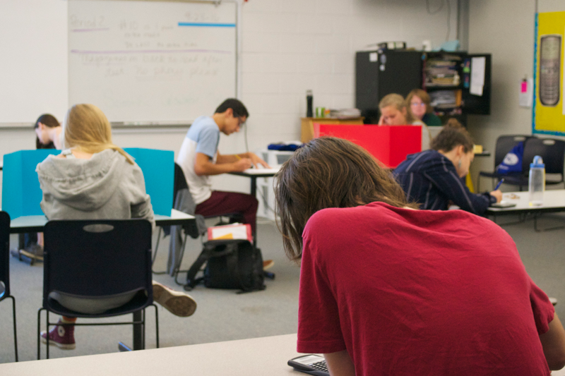 Students take a test in an all-senior AP Calculus class, which is part of the new schedule changes. 