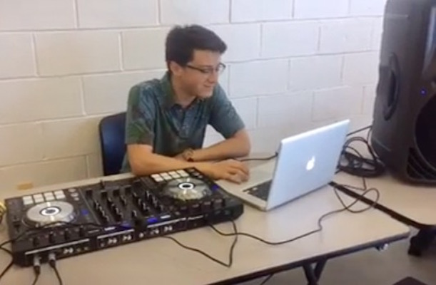 Radio club member and junior Cole Raymond of Middletown DJs during lunch on  Oct. 14.