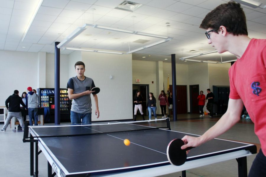 Among the many lunch time activities for CHS students is playing pingpong. Sophomore Ben Hewson, left, of Fair Haven duels sophomore Sawyer Barth of West Long Branch. Barth ended up winning the match.
