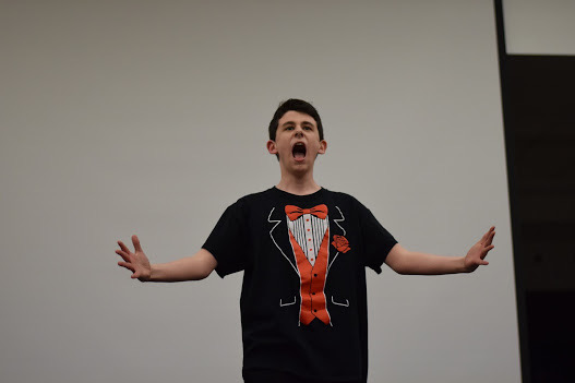 Freshman Jake Polvino of Tinton Falls performs his talent, a stand-up comedy routine about middle school relationships.