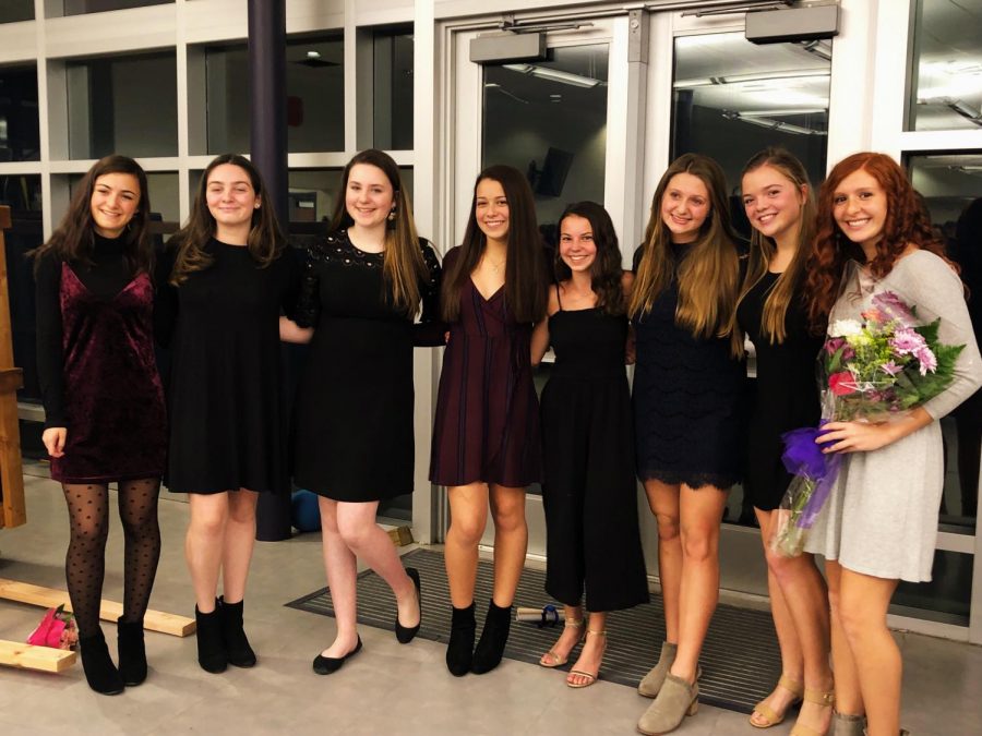 (Left to right) Juniors Bella Matuch of Spring Lake, Abby Tellechea of Monmouth Beach, Lauren Tarigo of Sea Girt, Juliana Greenwood of Wall, Isabella Antoon of Oceanport, Bella Reilly of Avon, Meredith Prudhomme of Ocean, and Mary Eknoian of Wall.