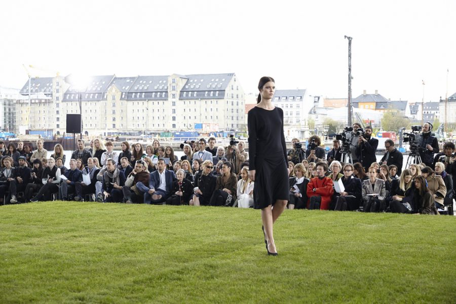 A model at the 2014 Copenhagen Fashion Summit walks in the Sustainable Runway Show.