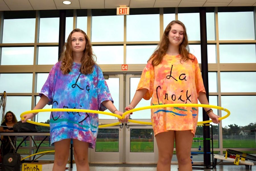 Juniors Erin Carr of Wall and Beatrice Karron of Manasquan pose as La Croix Water for the annual Halloween Costume Parade.