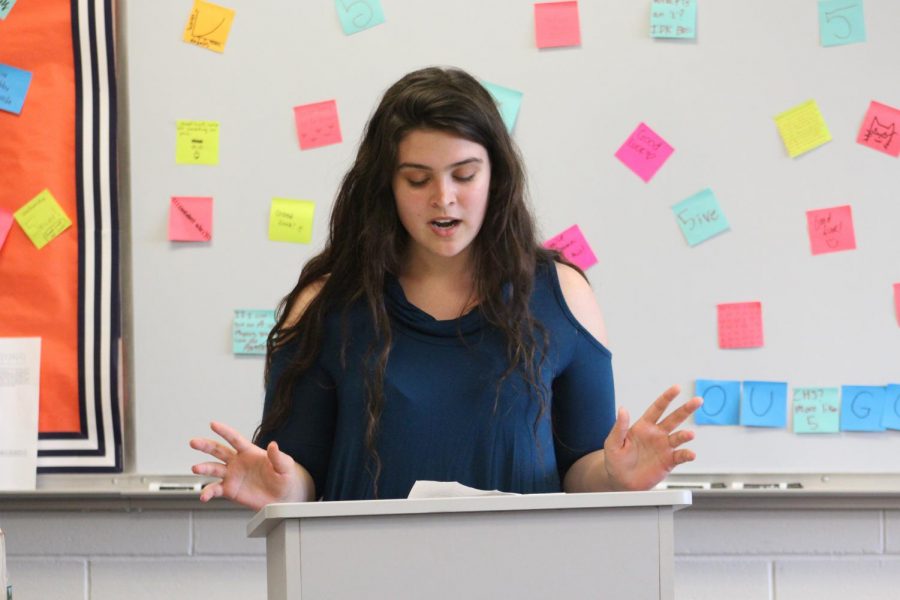 Senior Julia Rocco of Marlboro gives a speech during CCC elections in 2018. This year, the way that the club will pick a new council will be different due to COVID-19.