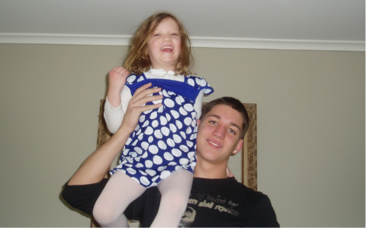 Stark, left, sits on her brother Ryan’s shoulders in 2008 in her first home in
Westfield, NJ. She started a foundation in his name after his overdose.