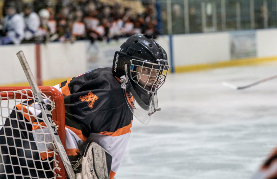 Junior Luke Chrzan of Middletown as the Middletown North hockey team’s goalie. Chrzan
saved 29 of 32 shots during the game against Rumson-Fair Haven.