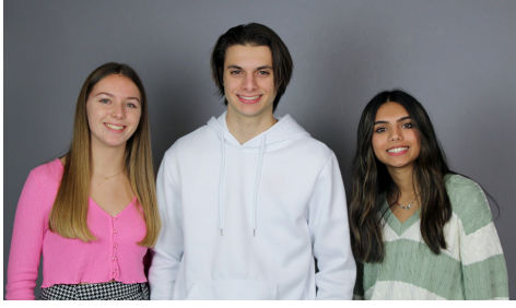 From the left: seniors Kristen Gallagher, Nick Martino and Zaina
Saif won first place in the Congressional App Challenge with
their app, New 2 U.