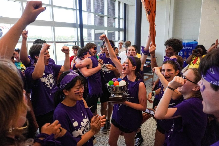 Purple+Team+captain+and+departing+SGA+council+member+Marina+Berger+cheers+with+her+team+as+they+are+awarded+the+Clevenger+Cup.